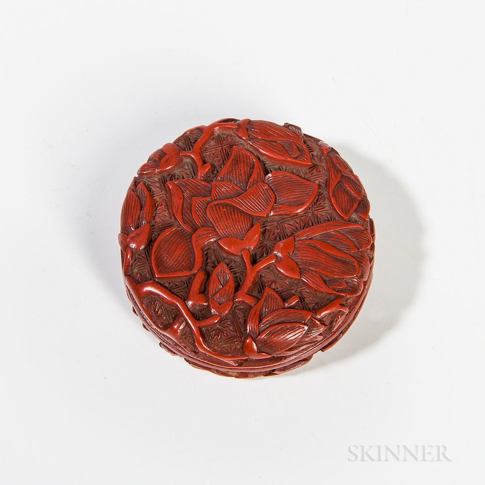 Appraisal: Carved Cinnabar Lacquer Covered Box and Lacquer Seal Paste Box