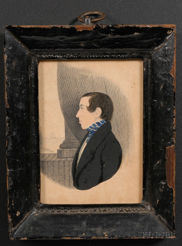 Appraisal: Portrait Miniature of a Young Man Wearing a Blue Striped