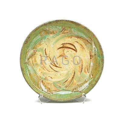 Appraisal: FULPER Fish bowl frothy green and ivory glaze Flemington NJ