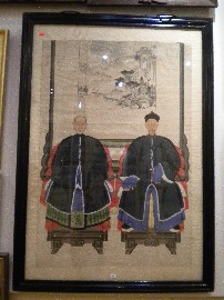 Appraisal: ANITIQUE CHINESE PAINTING OF A SEATED MAN AND WOMAN