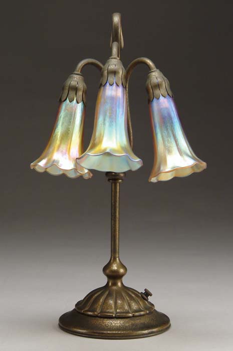 Appraisal: TIFFANY STUDIOS THREE-LIGHT LILY Nice Tiffany three-light lily has impressed