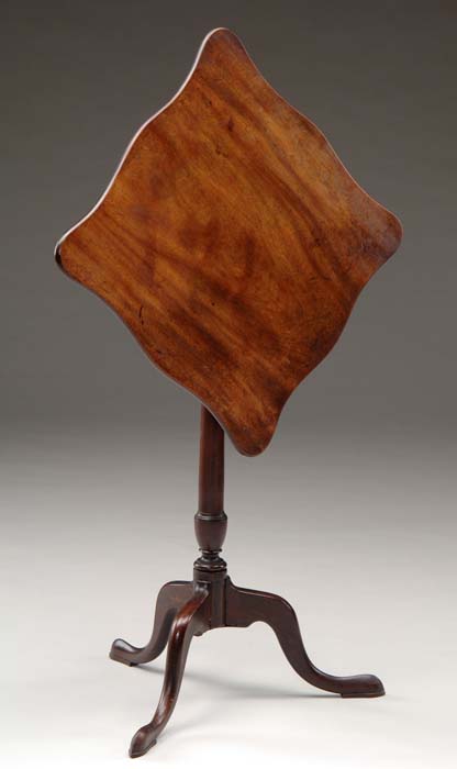 Appraisal: FINE TILT TOP MAHOGANY CANDLE STAND The shaped tilting top