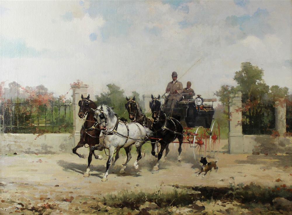 Appraisal: ALFREDO TOMINZ ITALIAN - COACH IN THE PARK Oil on