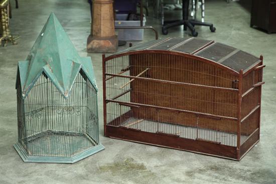 Appraisal: TWO BIRD CAGES One arched with wooden back '' h