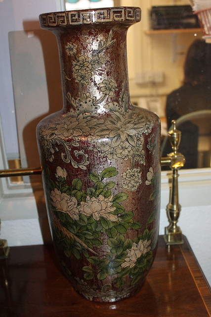 Appraisal: AN ORIENTAL VASE overlaid with hand painted lacquer work depicting