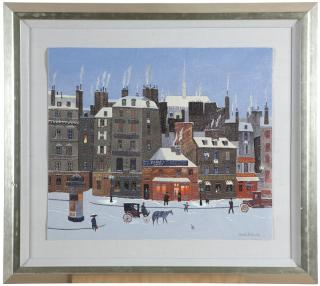 Appraisal: Michel Delacroix Snowy scene with horsedrawn cart and children signed