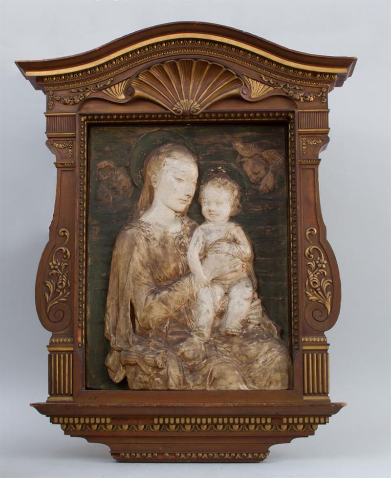 Appraisal: FLORENTINE RENAISSANCE STYLE PAINTED COMPOSITION RELIEF PLAQUE AFTER ANTONIO ROSSELLINO