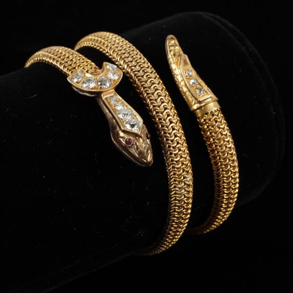 Appraisal: Retro Antique K gold mesh serpent wrap estate bracelet with