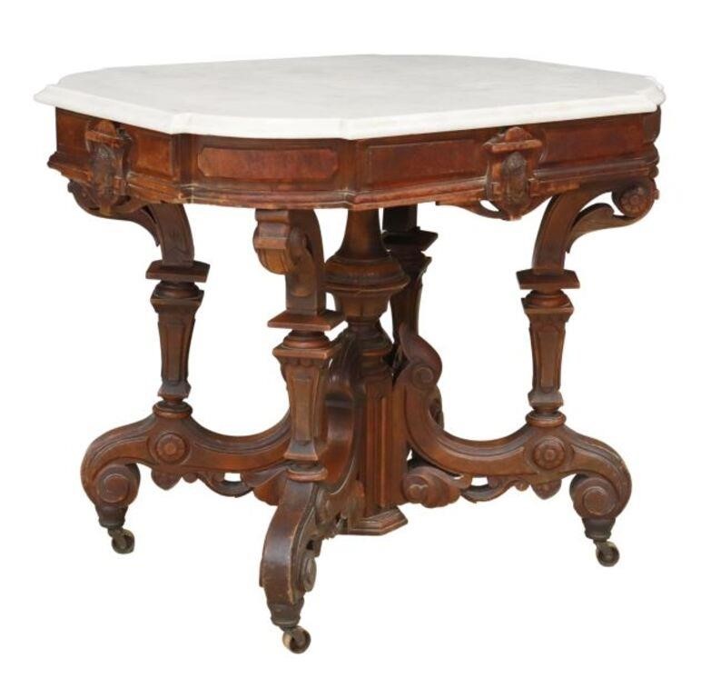 Appraisal: American Victorian marble-top walnut parlor table late th c apron