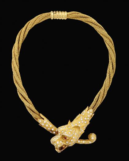 Appraisal: karat yellow gold panther necklace Wheat sheaf link necklace centering