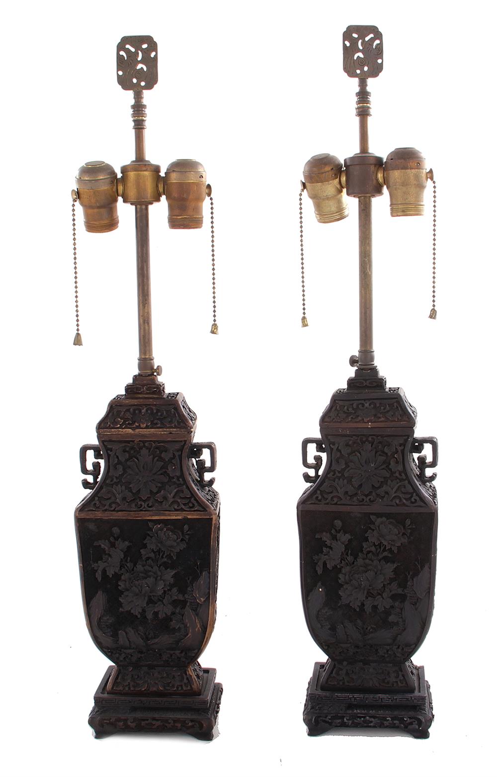 Appraisal: Pair Chinese ceramic urn-shaped vases converted to lamps late th