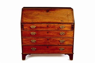 Appraisal: An Anglo-Indian padouk bureau the hinged fall enclosing drawers and