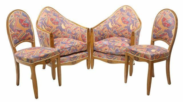 Appraisal: lot of French Art Deco chairs c s having walnut