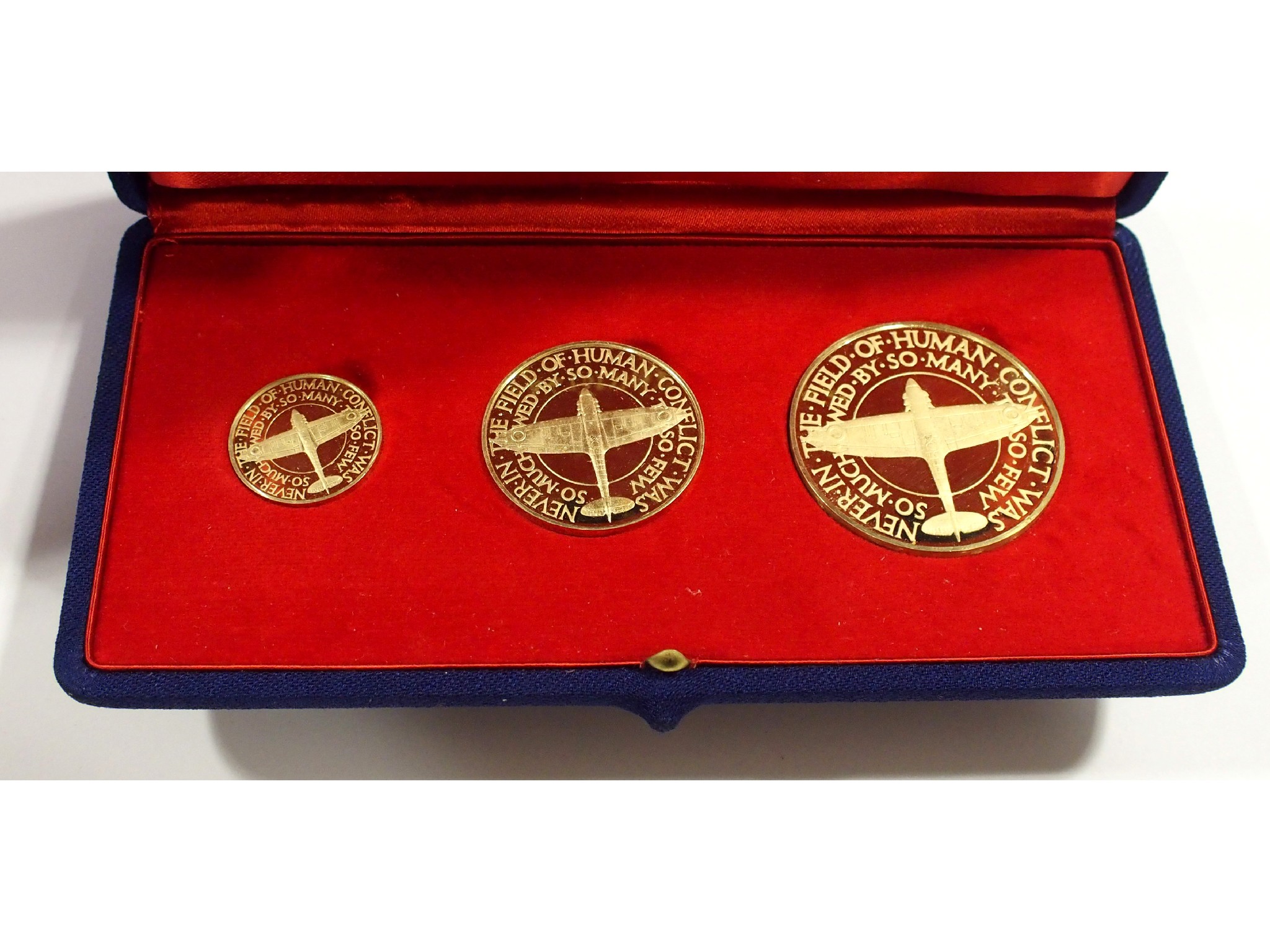 Appraisal: Three ct gold Battle of Britain commemorative medallionswith certificates Metal