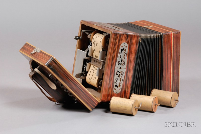 Appraisal: Tanzbar Mechanical Accordion Germany rosewood veneered case with fretted sound