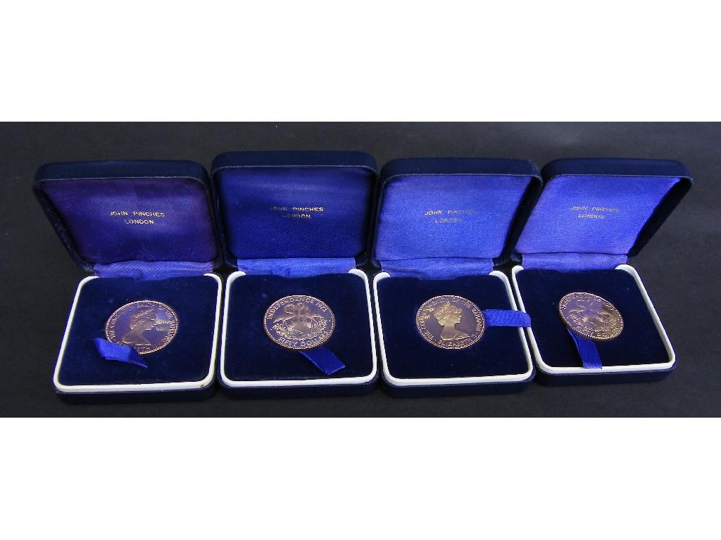 Appraisal: Four Bahamas Independence ct coins each cased gm