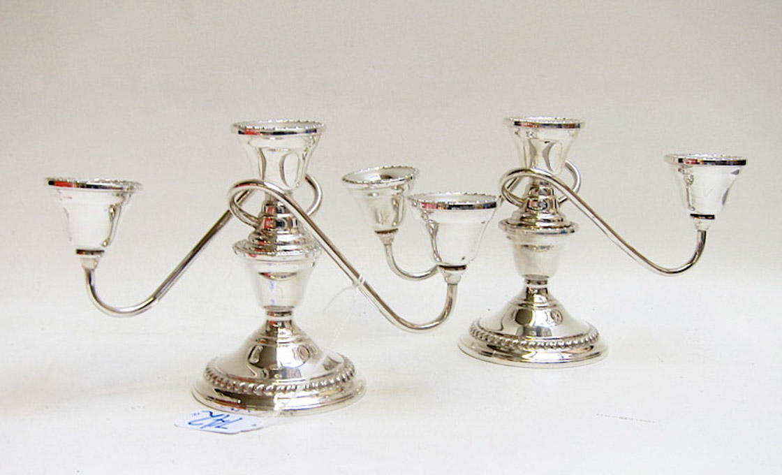 Appraisal: PAIR STERLING SILVER CANDELABRA three-light convertible to single candlesticks Height