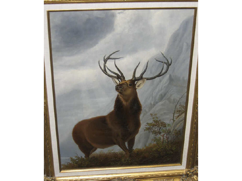 Appraisal: J W FORBES LATE TH CENTURY Stag in mountain landscape