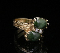 Appraisal: A Ladies' Gold Jade Diamond Ring k yellow gold ring