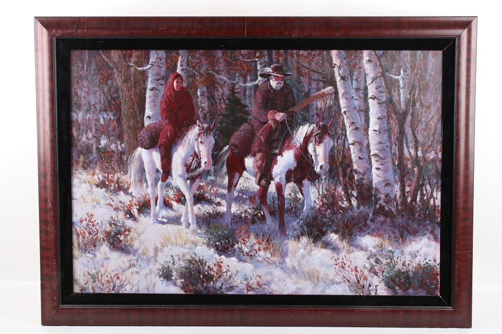 Appraisal: John Jones Travelers Oil On Canvas Framed Painting Featured in