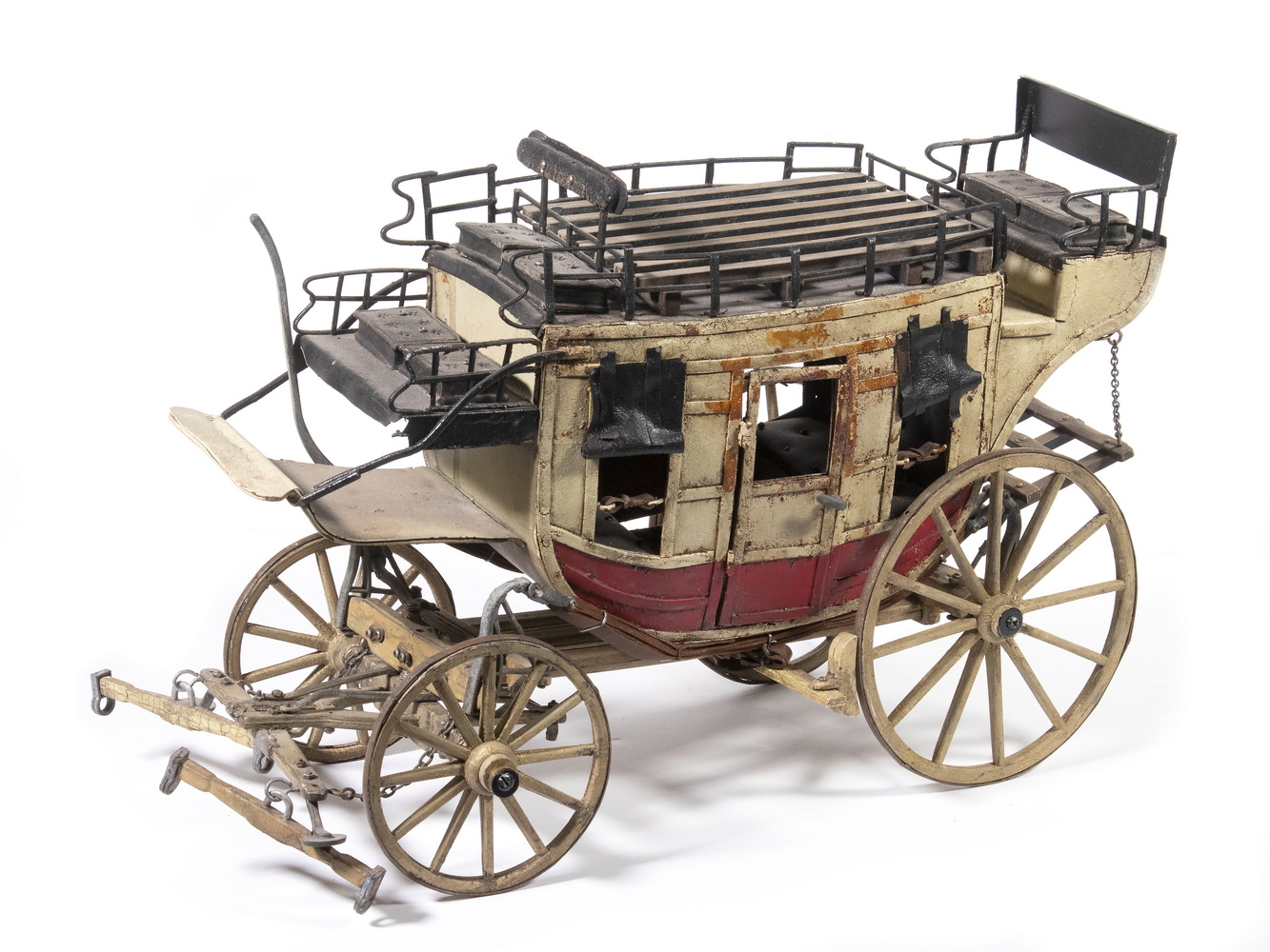 Appraisal: PAINTED METAL STAGECOACH SCALE MODEL Vintage Highly Detailed Model of