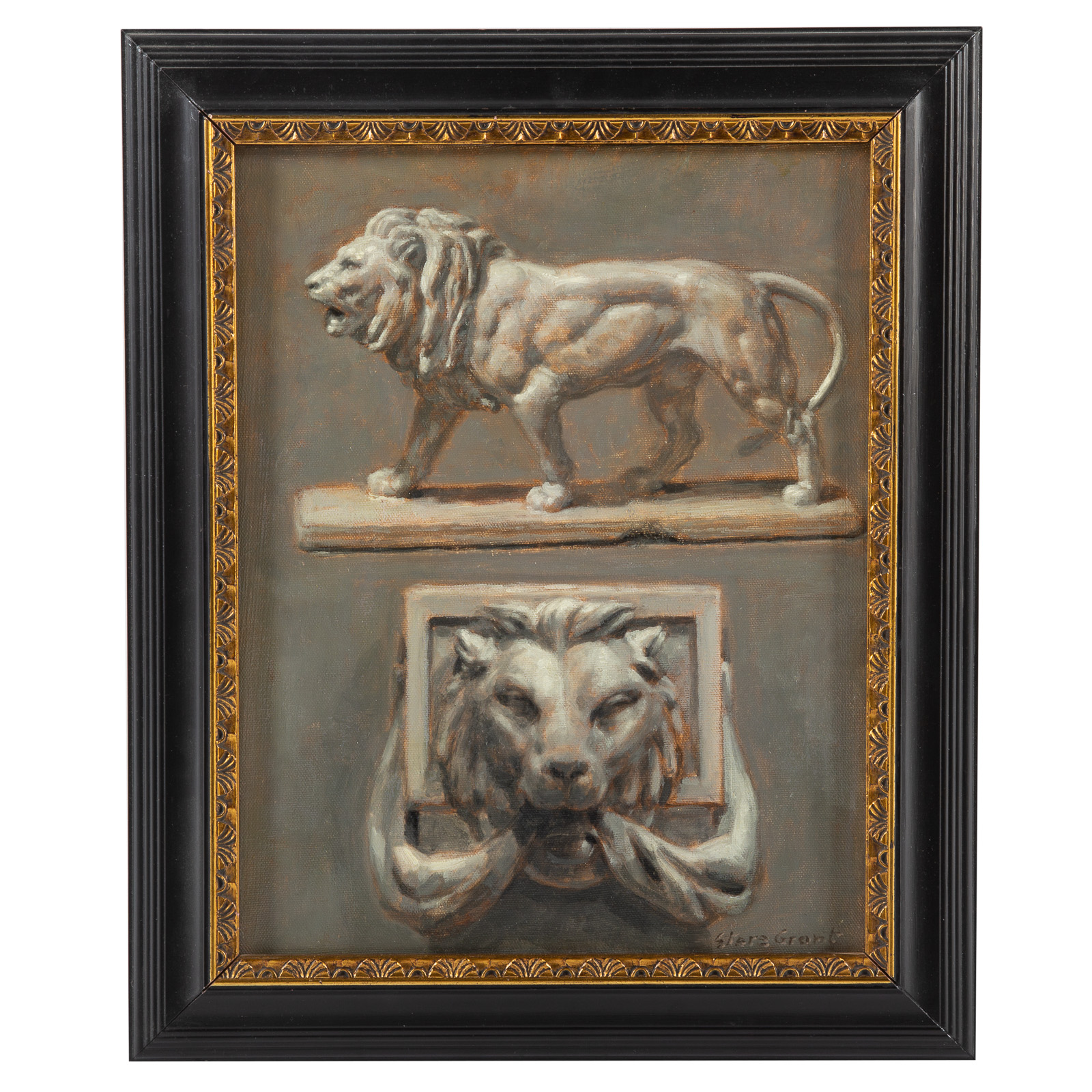 Appraisal: STERE GRANT LION STATUE AND DOOR KNOCKER OIL Romanian th