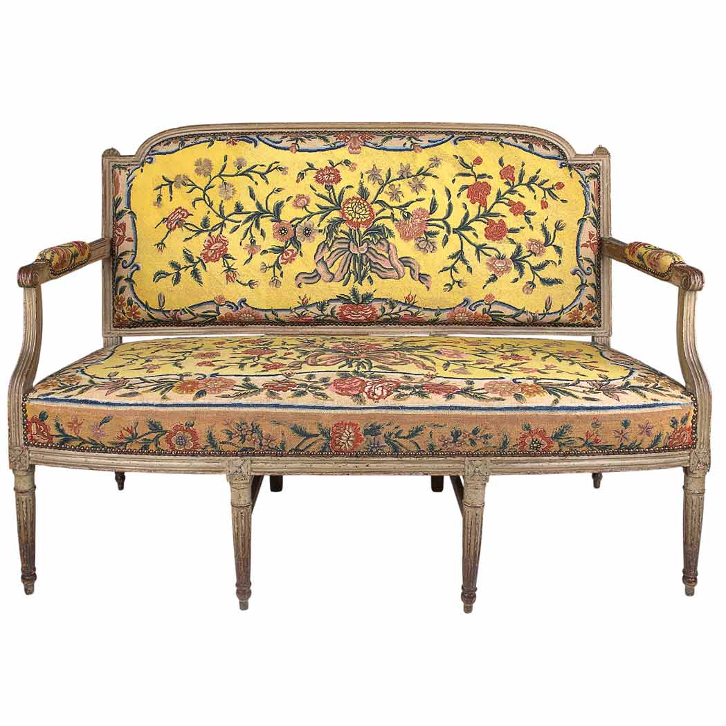 Appraisal: Louis XVI Painted Canape Circa The arched rectangular padded backrest