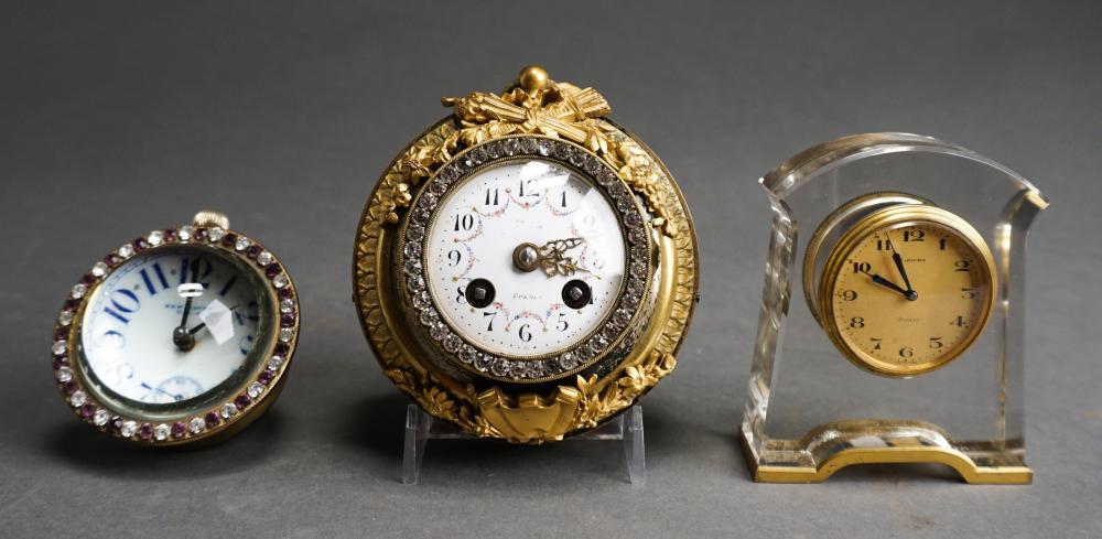 Appraisal: Three Neoclassical Gilt Metal Crystal and Faux Jeweled Desk Clocks