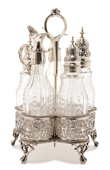 Appraisal: George III Silver and Cut Glass Cruet Set Estimate -