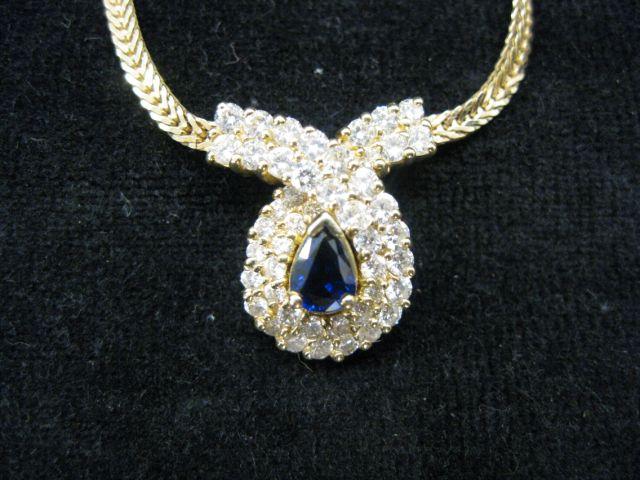 Appraisal: Sapphire Diamond Necklace pear shaped carat rich blue gem surrounded