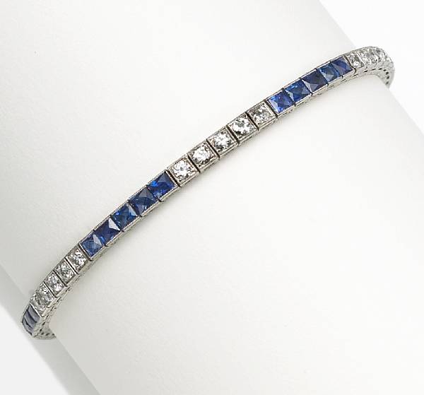 Appraisal: An art deco diamond sapphire and synthetic sapphire bracelet estimated