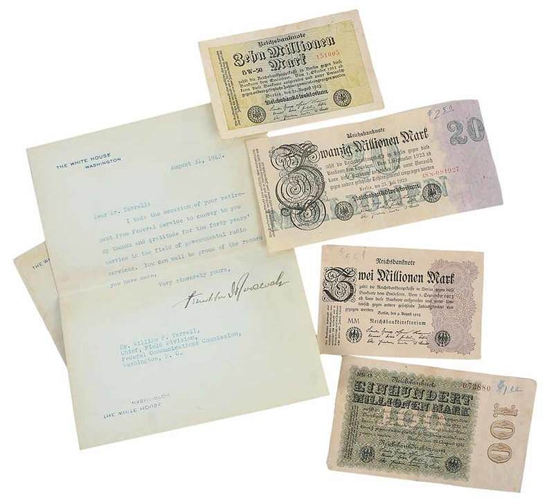 Appraisal: Presidential Ephemera and German Banknotes wedding announcement dated November for