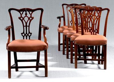 Appraisal: Set of six Chippendale style chairs mahogany each with gothic