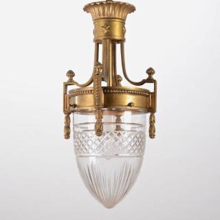 Appraisal: Louis XVI style gilt bronze ceiling lantern th c bullet-shaped