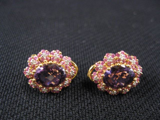 Appraisal: Pink Sapphire Amethyst Diamond Earrings in k rose color gold