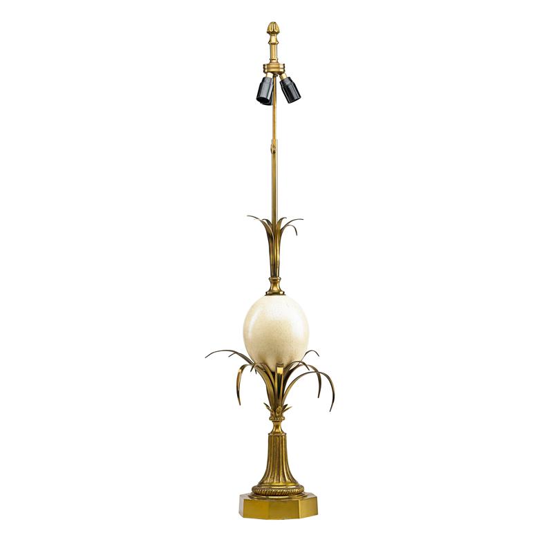 Appraisal: CHARLES ET FILS TABLE LAMP Ostrich egg above stylized palm