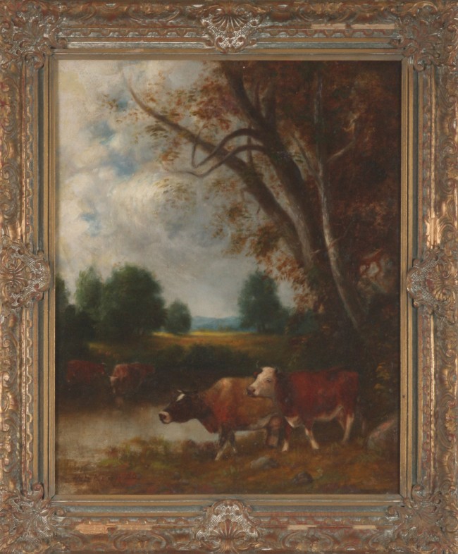 Appraisal: Landscape with cattle oil on canvas x SLL M H