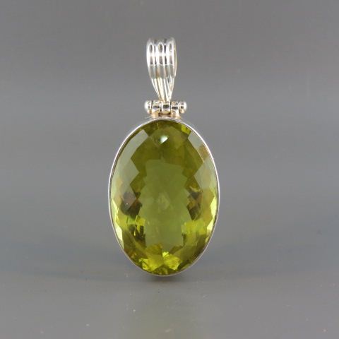 Appraisal: Lemon Quartz Pendant vivid oval gem fancy cut long with