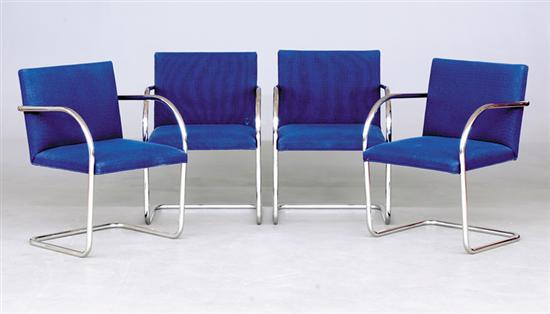 Appraisal: Knoll chrome and upholstered dining chairs th century Mies van