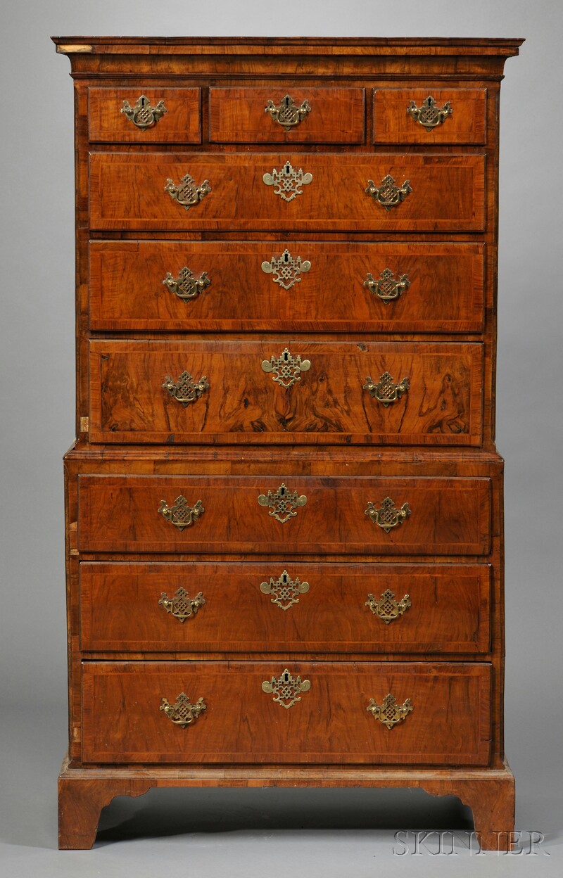 Appraisal: Walnut Veneer Chest-on-chest England c top portion with a row