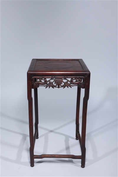 Appraisal: Chinese wood side table with carved wood details overall good