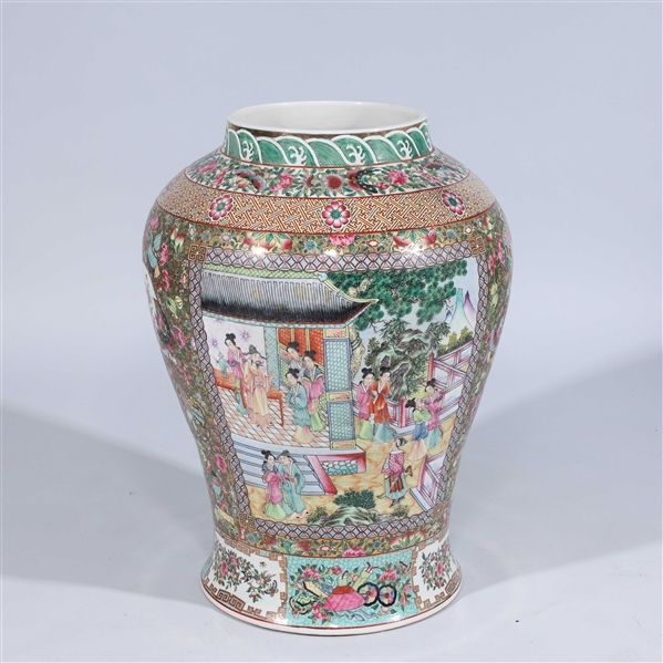 Appraisal: Large Chinese famille rose enameled porcelain vase with audience scenes