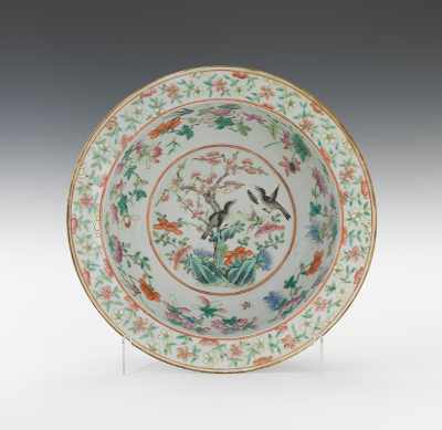 Appraisal: Large Famille Rose Porcelain Bowl Decorated inside with peony cherry