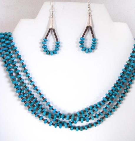 Appraisal: Turquoise four strand Necklace Earrings Santo Domingo each stone is