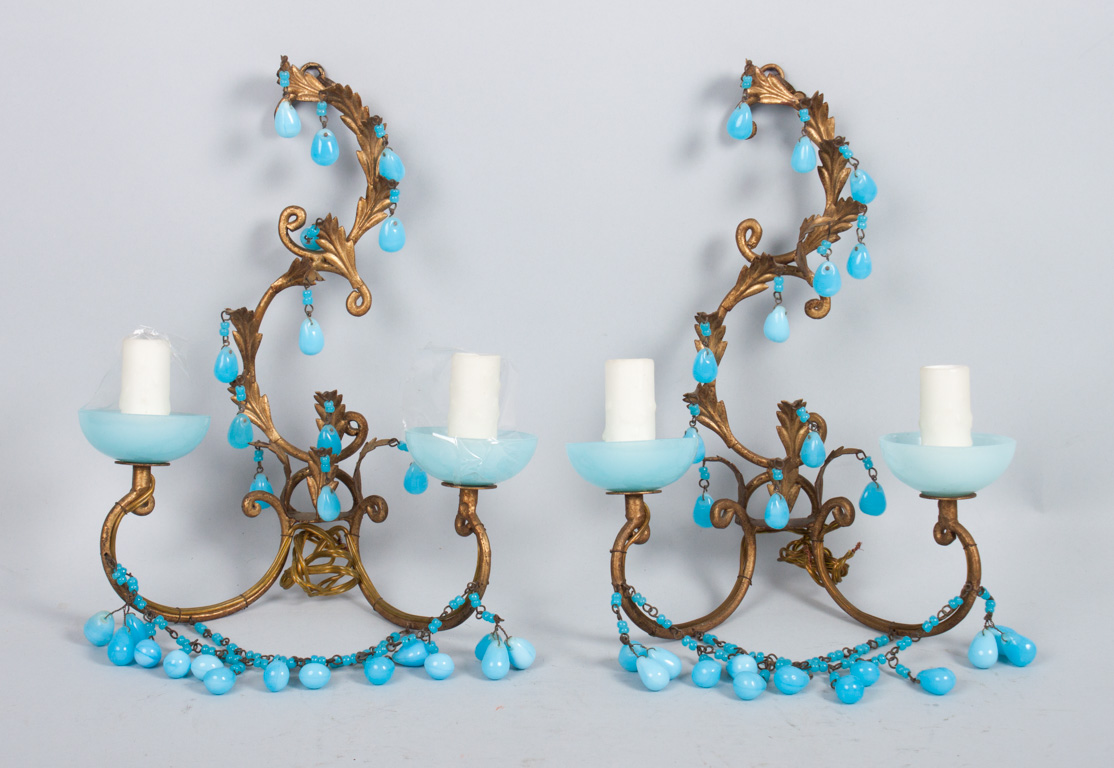 Appraisal: Pair of Rococo style gilt-metal and glass sconces th century