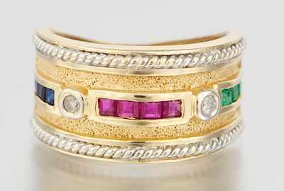 Appraisal: A Ladies' Diamond and Gemstone Band k yellow and white