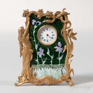 Appraisal: French Brass and Enamel Art Nouveau Travel Clock early th