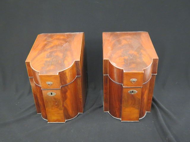 Appraisal: Pair of English Mahogany Knife Boxes classic form x excellent