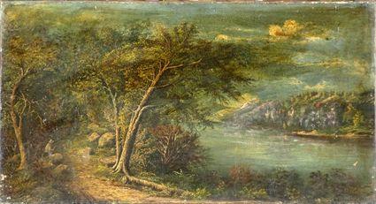 Appraisal: Continetal School th C Landscape with Figure Oil on canvas