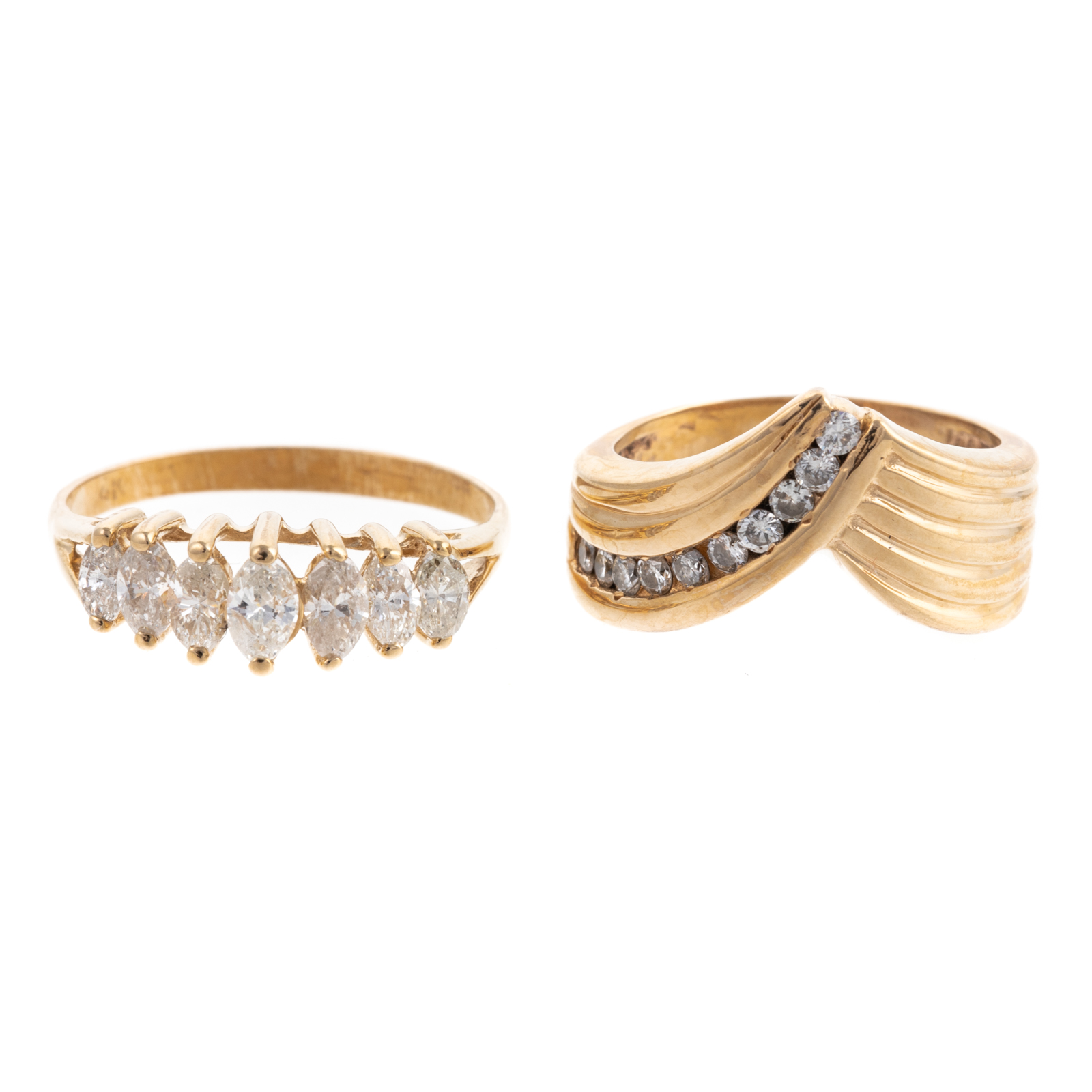 Appraisal: TWO DIAMOND RINGS IN K K yellow gold ring featuring